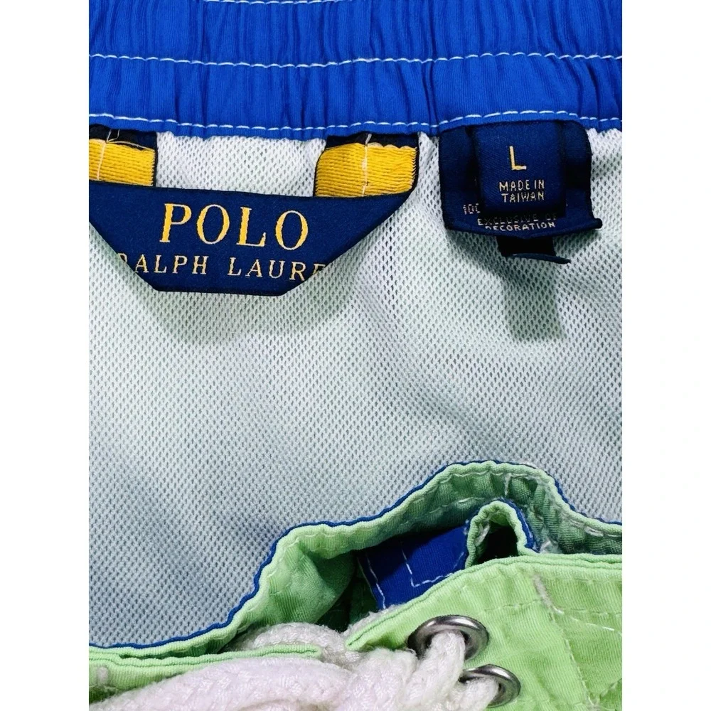 Polo Ralph Lauren Men's L Lime Green Mesh Lined Swim Trunks Pony Logo‎ Cargo